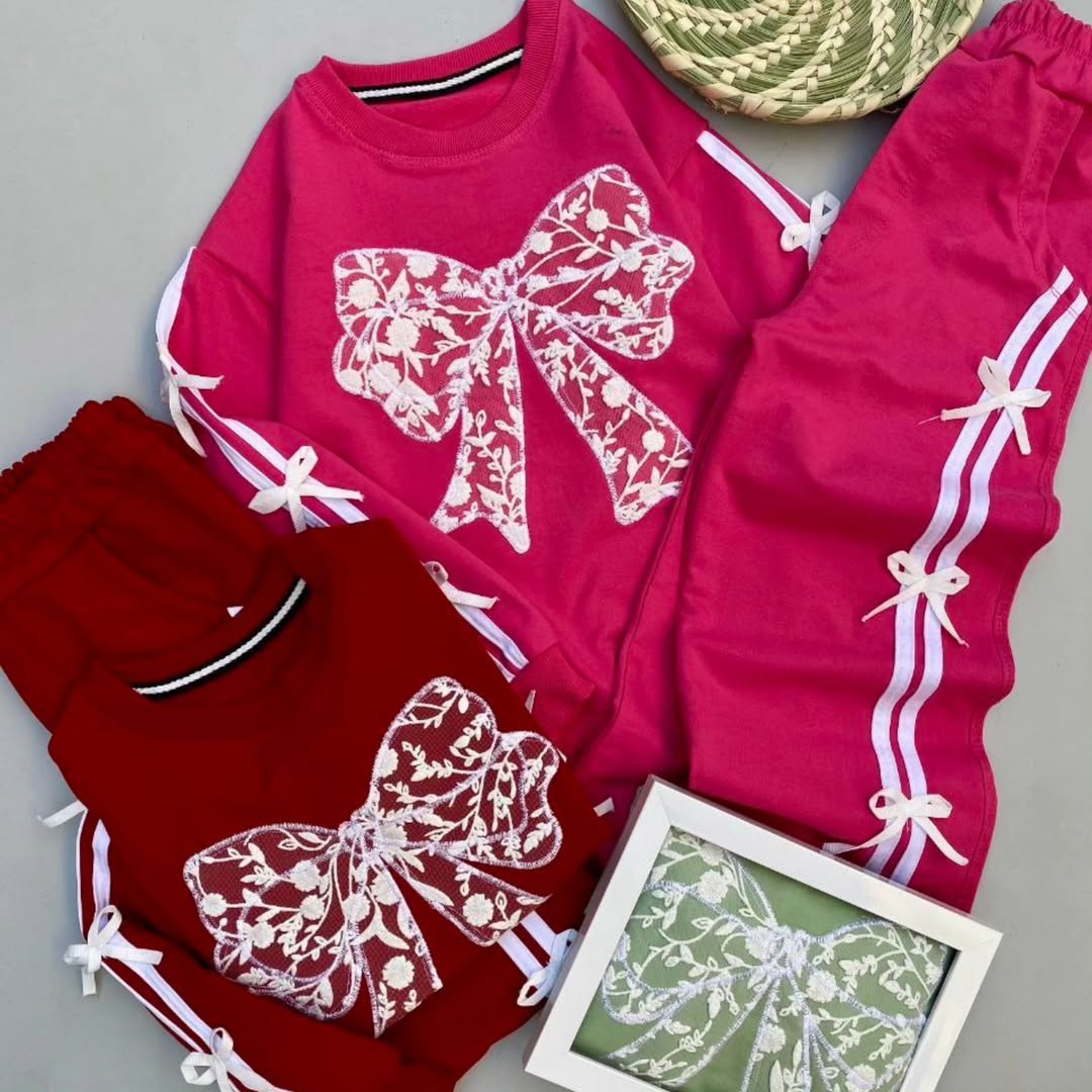 بلوز شلوار بگ بچگانه دخترانه مدل پاپیون دورس اسپرت